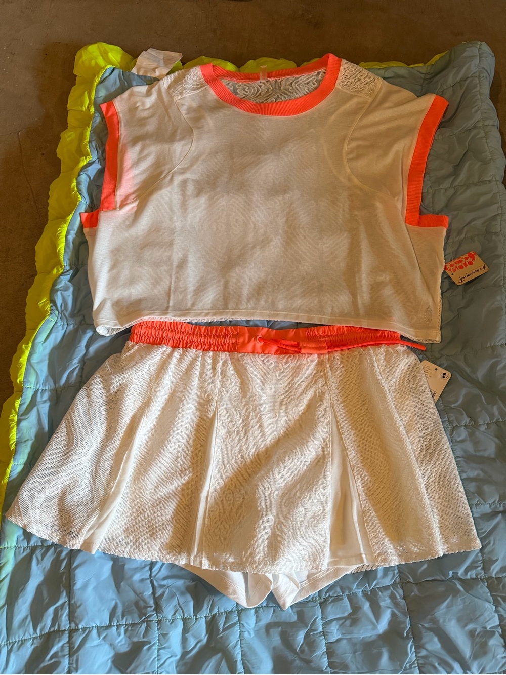 NWT matching Free People white/orange Crop Top & Skort Set size large